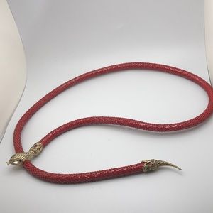 Vintage DL Auld Red Mesh Snake Clear Rhinestone Eyes Wrap Necklace Belt